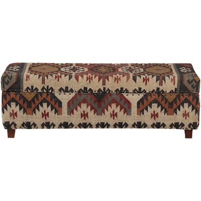 HERAT ORIENTAL Handmade Kilim Upholstered Wooden Storage Bench - 48"x16"x16"
