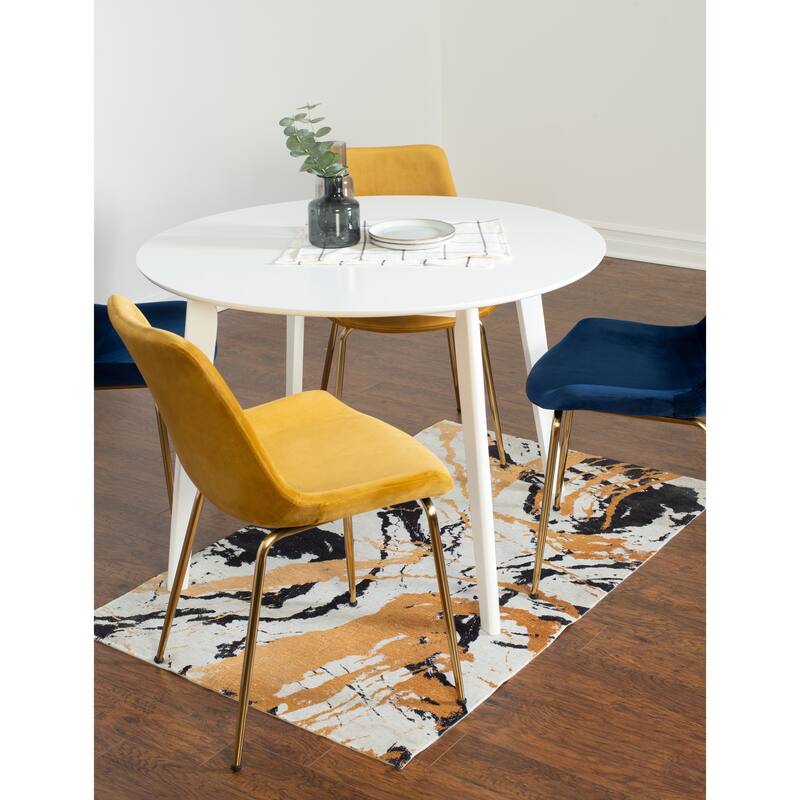 Modern Dining Set with Round Table & Velvet Upholstered Chairs