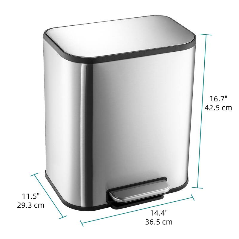 5.3 Gallon Stainless Steel Trash Can with Soft-Close Lid – Step-On Rectangular Garbage Bin