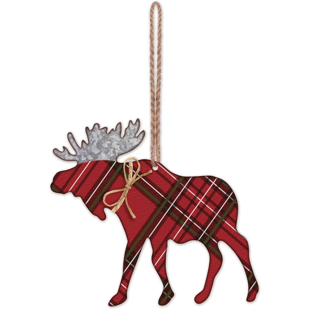 Plaid Moose Ornament -Set of 4