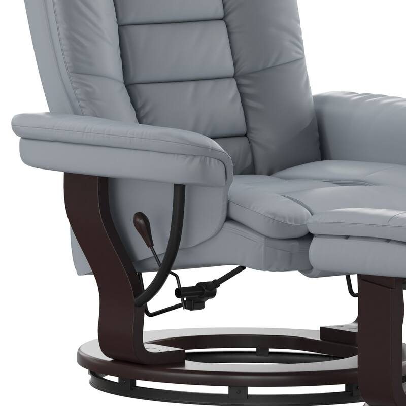 Contemporary LeatherSoft Recliner with Horizontal Stitching and Ottoman