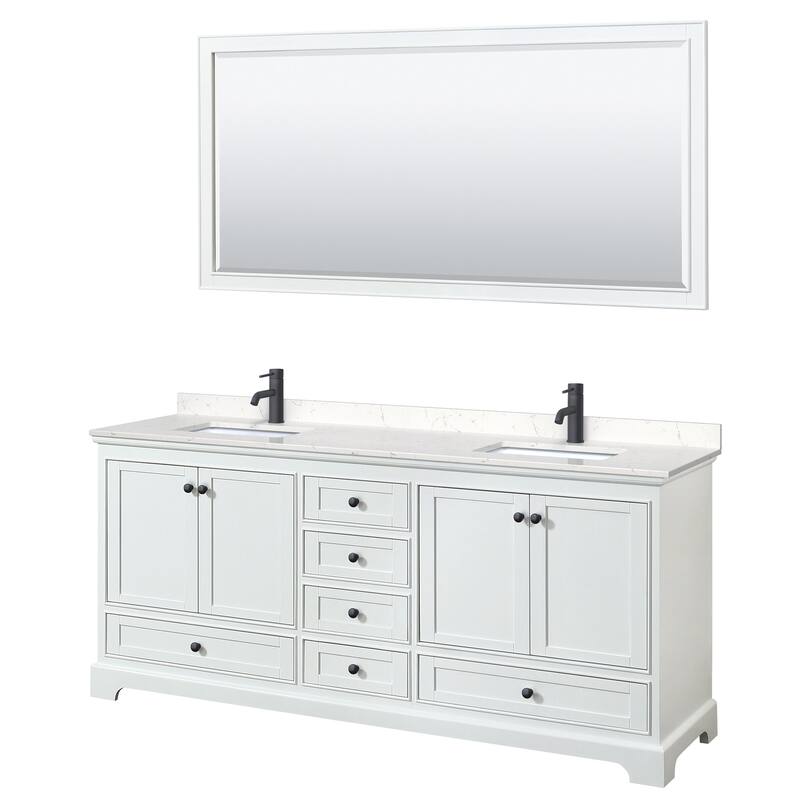 Wyndham Collection Deborah 80" Free Standing Double Basin Vanity Set - White / Carrara Cultured Marble Top / Matte Black