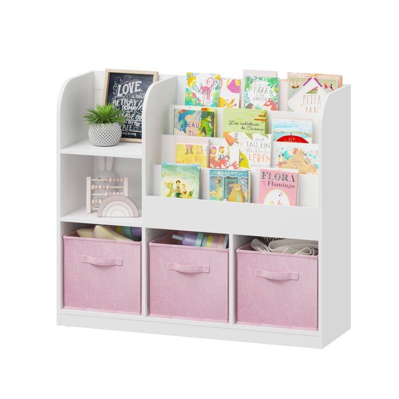 3-Tier Kids Bookcase with Collapsible Drawers & Anti-Tip Safety - Toy & Book Storage Shelf