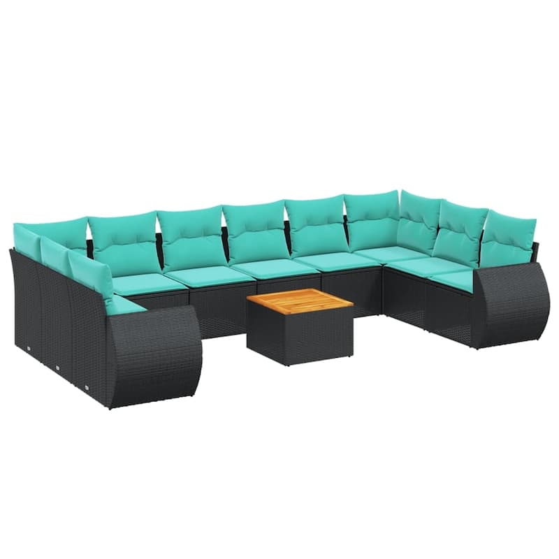 vidaXL Patio Sofa Set with Cushions Outdoor Furniture 11 Piece Poly Rattan - 24.4x 24.4x 27.2