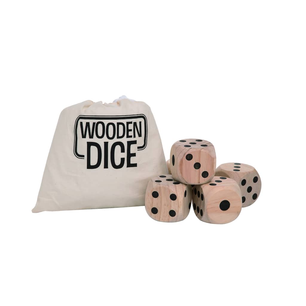 Transpac Wood 2.75 in. Tan Spring Outdoor Dice Set with Bag Set of 5