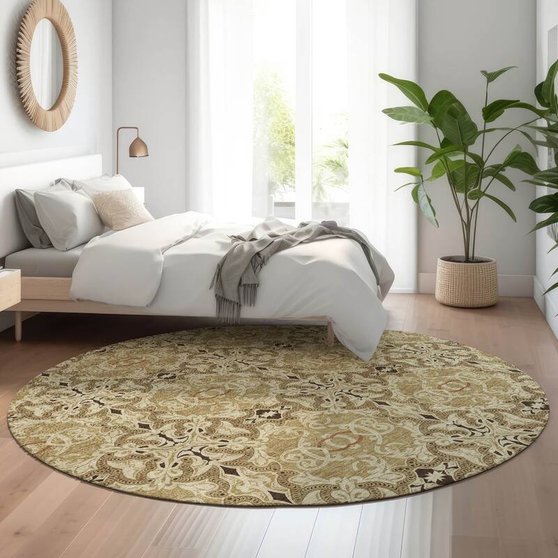 Premium Washable Super Soft Traditional Gladiator Mayfield Rug - Brown - 8' x 8' - Round