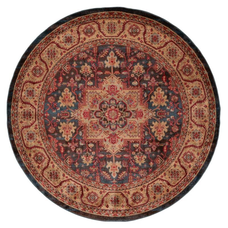 SAFAVIEH Mahal Marylou Traditional Oriental Rug - 3' Round - Navy/Natural