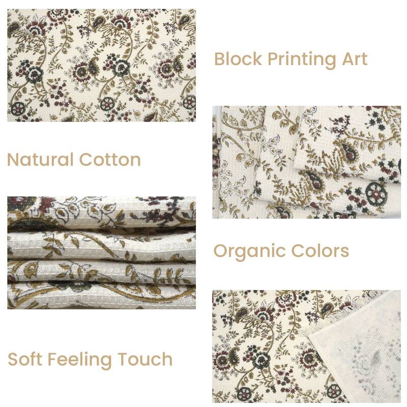 Fabdivine Honeycomb or Waffle Weave Hand Block Floral Print Hand Towel, Kitchen Gift Use