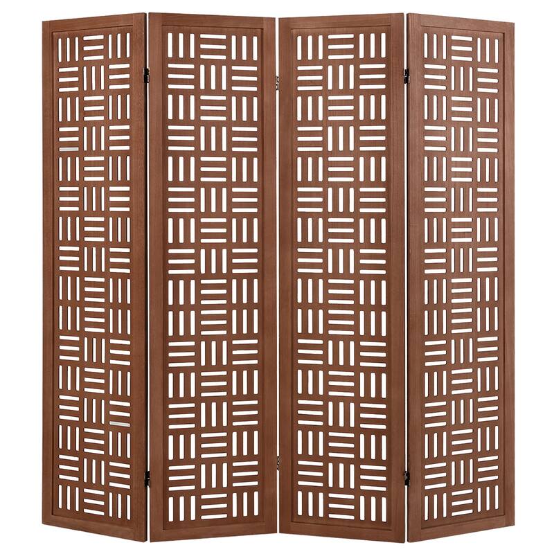 Gymax 4-Panel Room Divider w/ Double Action Metal Hinges Solid Wood - Brown