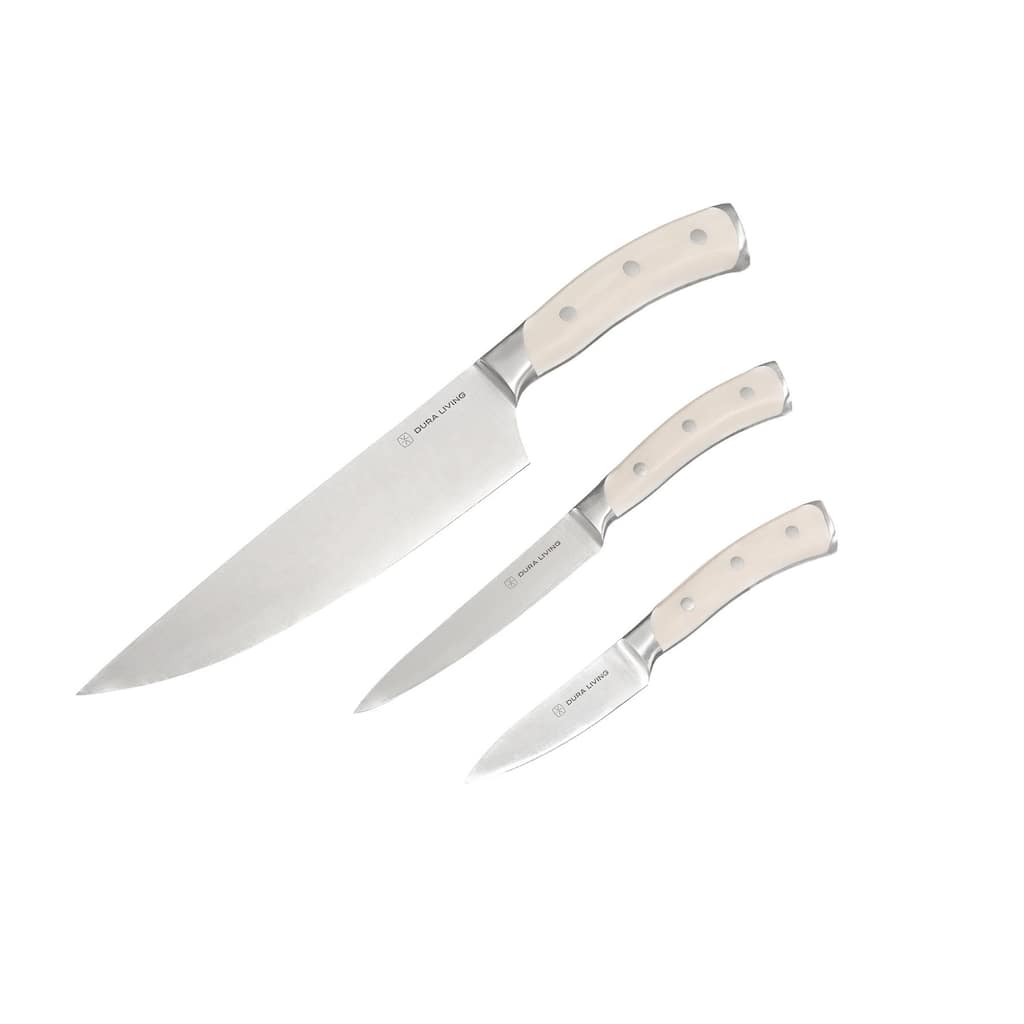 Dura Living Elite 3-Piece Kitchen Knife Set - Forged German Steel Blades, Includes Chef, Utility, and Paring Knives