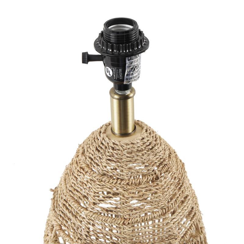 Wicker Wood Handmade Woven Room Table Lamp with Zig Zag Pattern and Gold Base - Brown - Roche River Decor