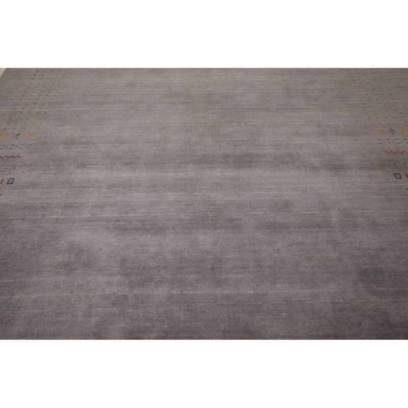 Gray Gabbeh Rug Hand-Knotted Wool Carpet - 8'1"x 9'9"