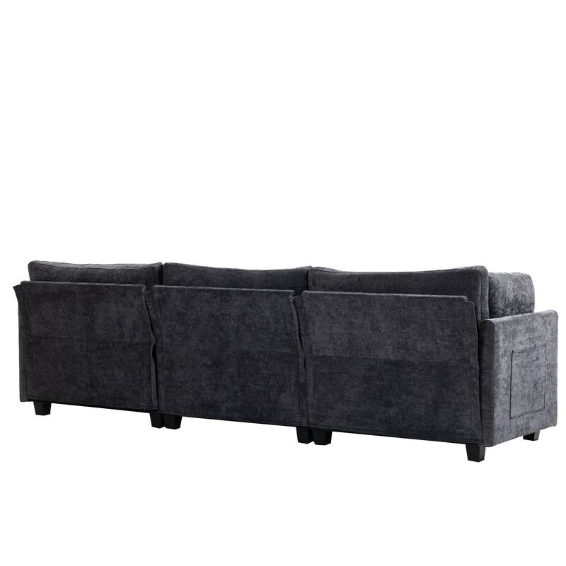 Chenille Upholstered 3 Seater Sofa, Cloud Sofa with 2 Pillows, Deep Seat Sofa with Storage Pocket for Living Room, Apartment