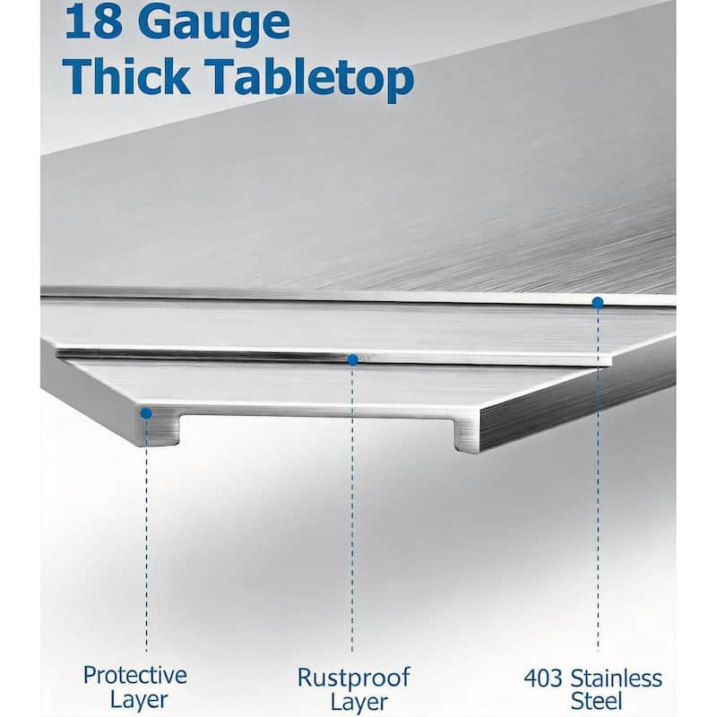 Heavy Duty Stainless Steel Work Table, with Wheels and Adjustable Bottom Shelf