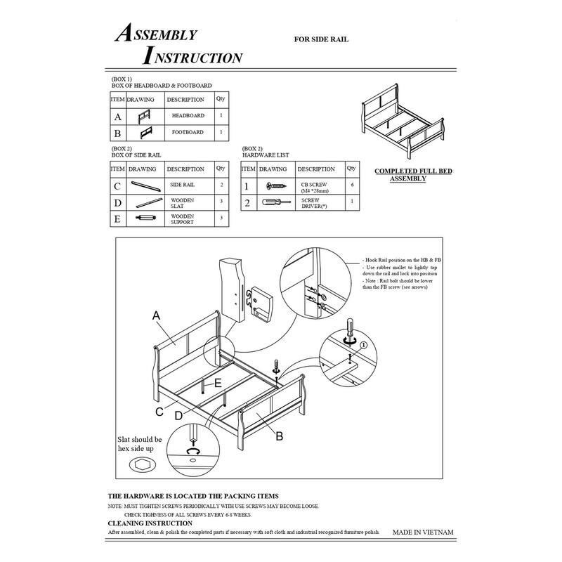 Full Size Panel Sleigh Bed in Black Finish, Solid Wood Bedroom Furniture
