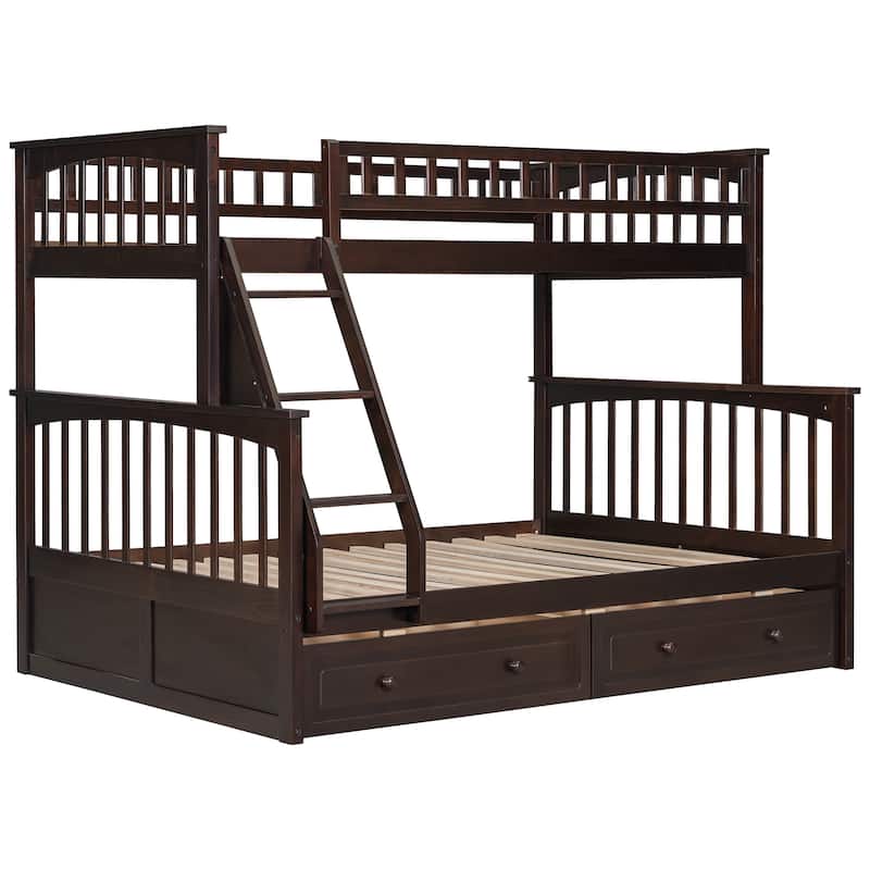 Twin over Full Wooden Bunk Bed with 2 Drawers