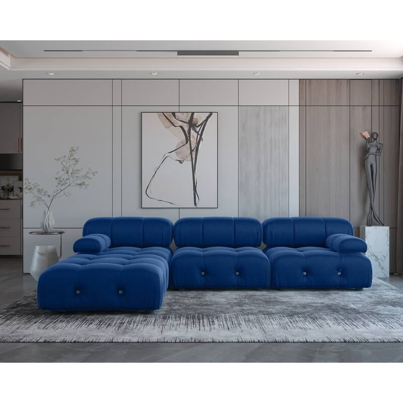 Convertible Modular Sectional Sofa with Ottomans - Blue