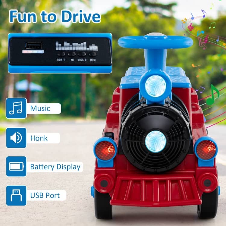 12V 2-Seater Ride on Toy with Train Whistle and Removable Chair-Blue - 38" x 16" x 22"