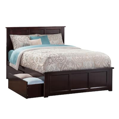 Platform Bed with Footboard & 2 Drawers - Storage Bed Frame - Slatted Support