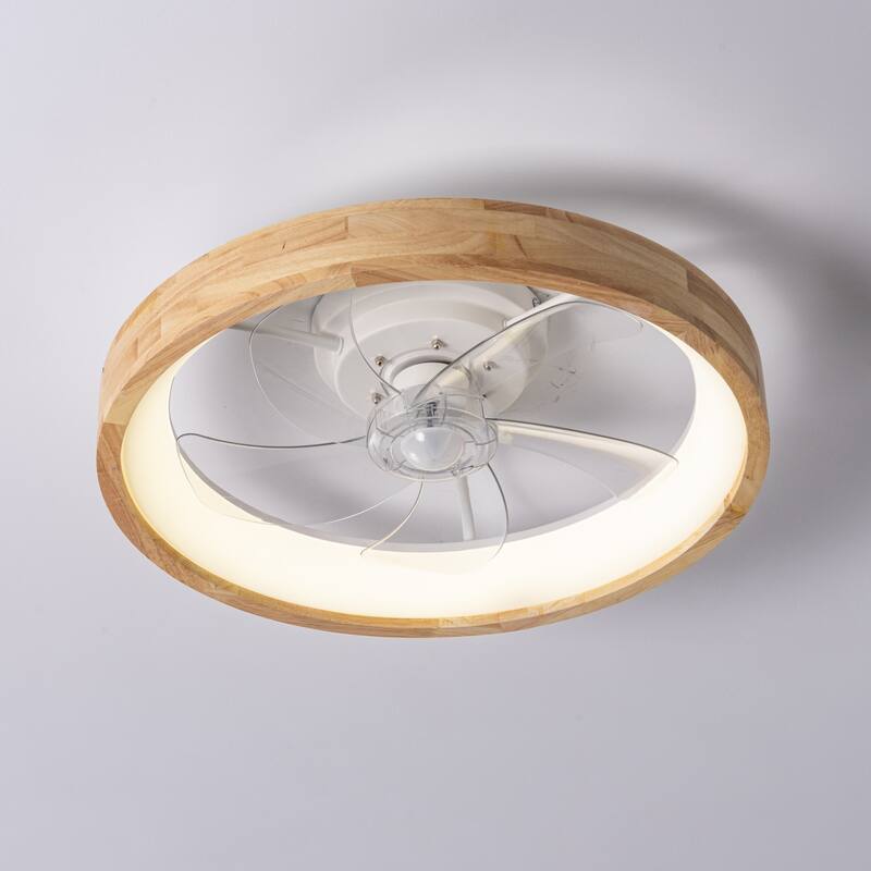 19.7" Modern Flush Mount Ceiling Fan with LED Light and Remote Control, Wooden Finish for Bedroom/Living Room - 5