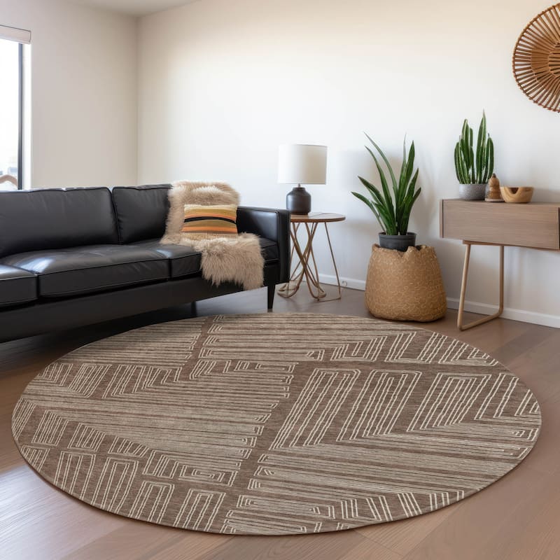 Premium Washable Super Soft Mid Century Modern Mayfield Rug - Brown - 8' x 8'