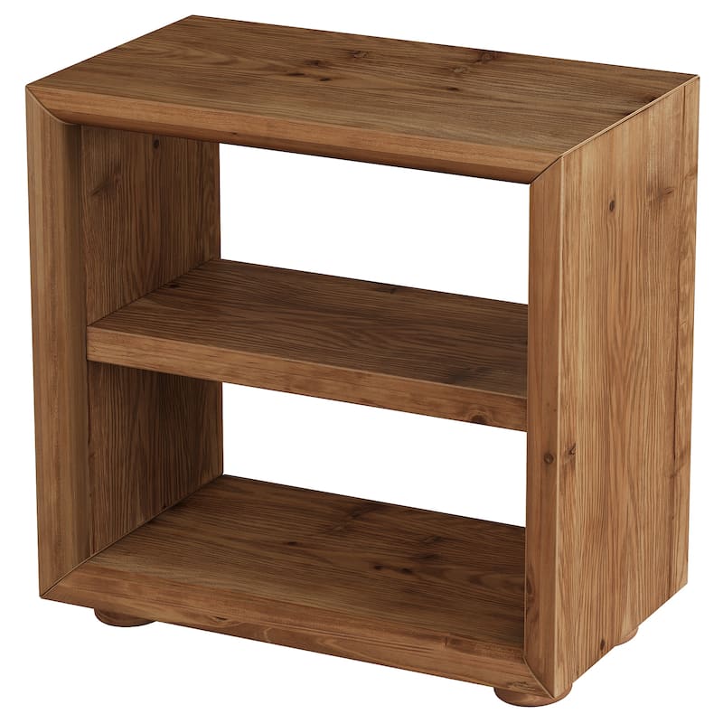 Solid Wood End Table with Storage Shelves, Bedside Nightstand, Living Room Bedroom Accent Side Table