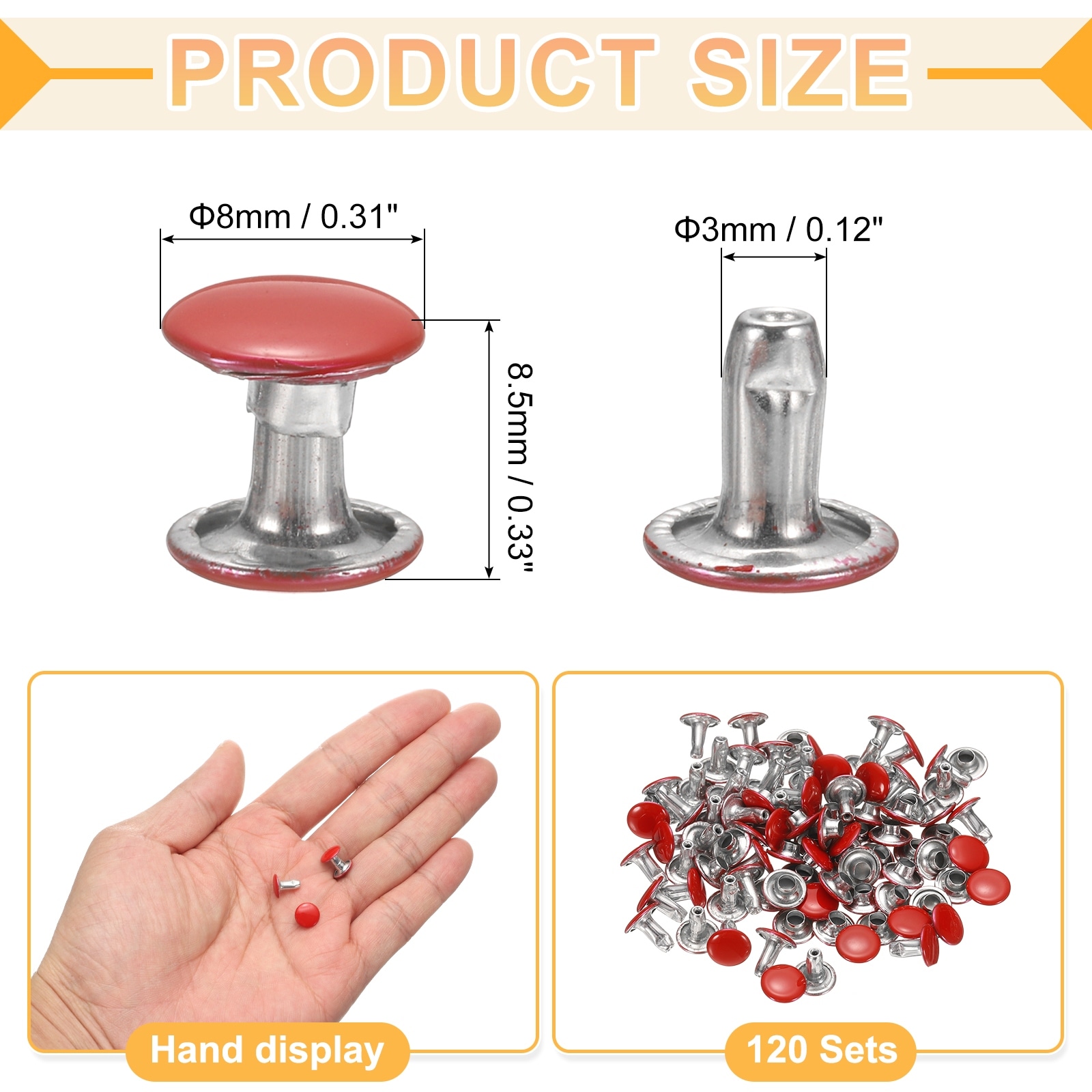 Leather Rivets, Double Cap Rivet Tubular Metal Studs