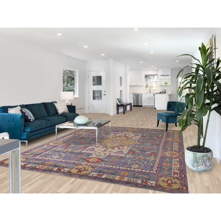 Geometric Heriz Serapi Area Rug Hand-Knotted Wool Carpet - 7'8" x 10'1"