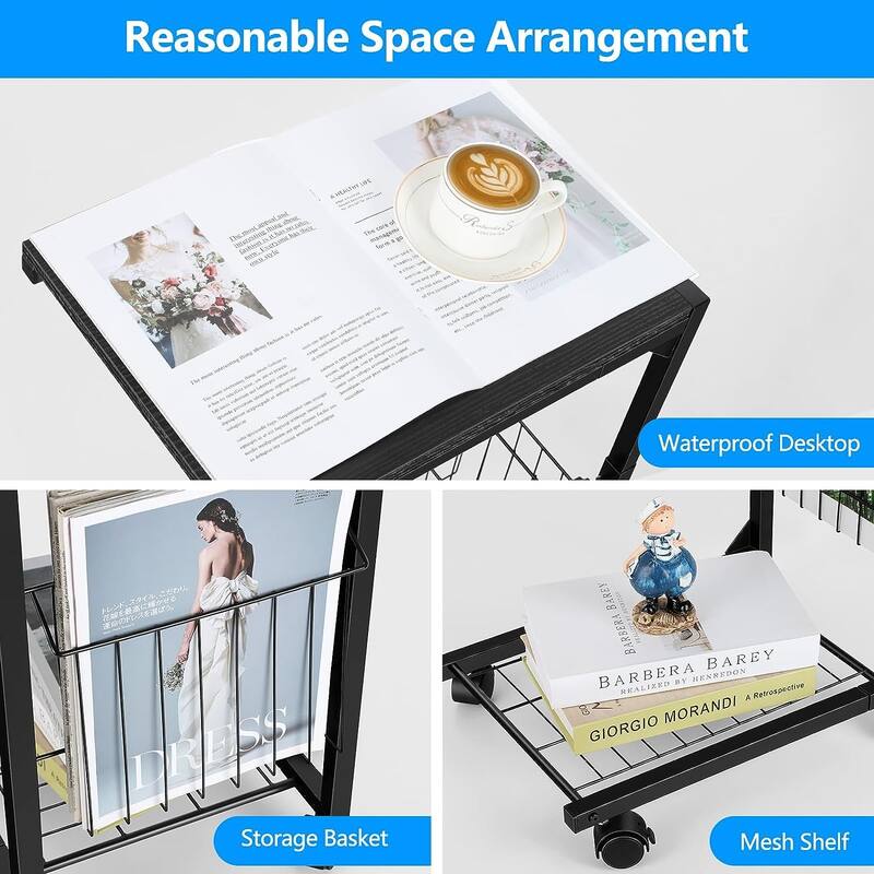 C Shaped End Table Height Adjustable with Metal Frame