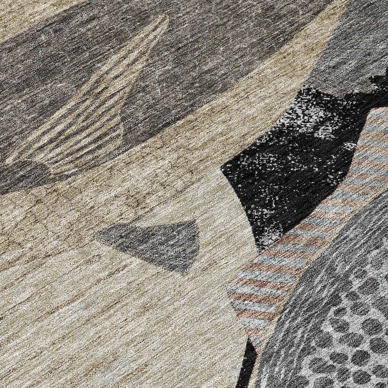 Machine Washable Indoor/ Outdoor Modern Fish Chantille Rug