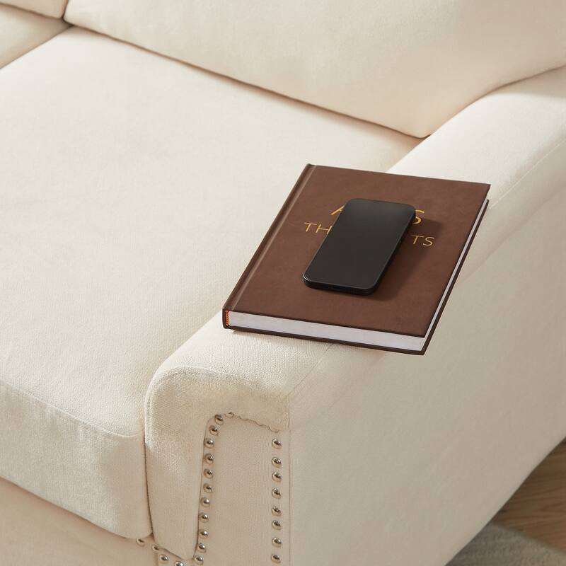 Modern Compressed Snowfleece Fabric 3-Seater Sofa, for Living Room, Bedroom, Office & Entertainment Spaces - Beige