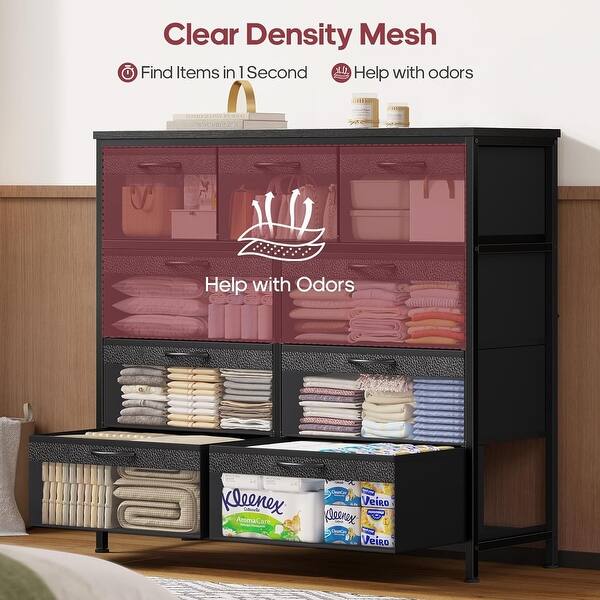 metal mesh dresser Tall Dresser with Storage Dresser for Bedroom, Fabric Chests of Drawers with Metal Screen Door,Modern Storage Cabinet for Living Room 48"H X 38"W X