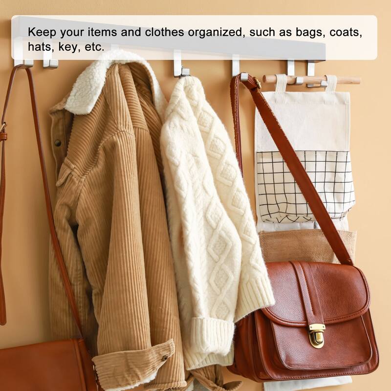 Coat Hook Rack Wall Mounted with 2 Hooks Hook Rail Wall Hangers Silver