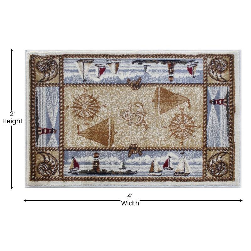 Nautical Themed Multipurpose Olefin Area Rug for Indoor Use