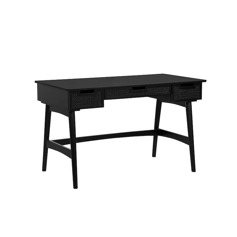 Lamine Rattan Mid-Century Desk - Black