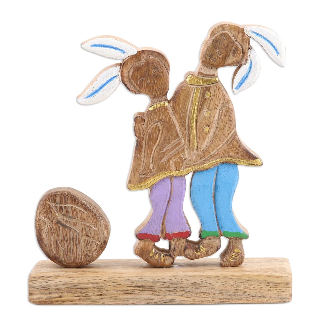 Novica Handmade Romantic Bunnies Wood Sculpture