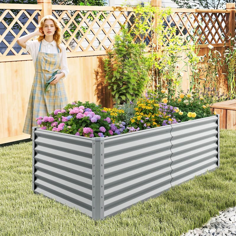 Gymax 2 PCS Raised Garden Bed Large Metal Planter Box Kit for