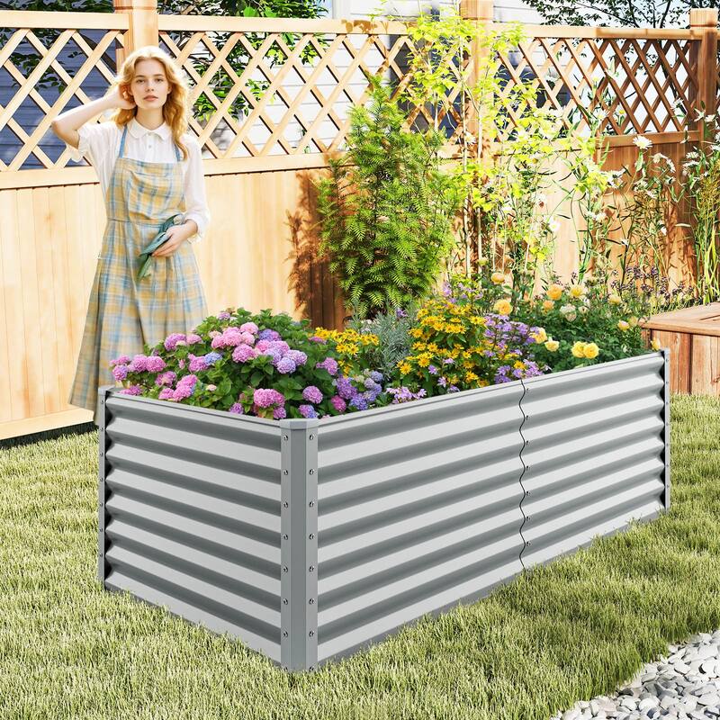 Gymax Raised Garden Bed Large Metal Planter Box Kit for Vegetable Herb