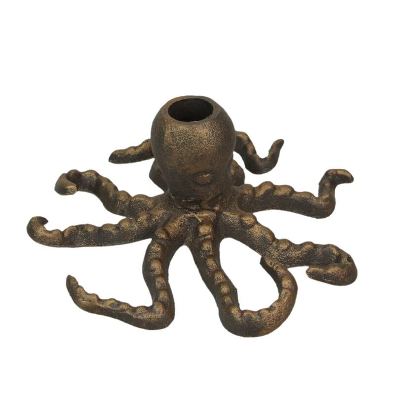 Set Of 2 Octopus Candle Holders Antique Gold Finish Nautical Beach - 3 X 6 X 6 inches