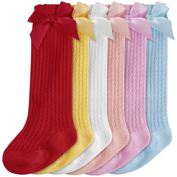 slide 2 of 7, CozyWay Baby & Toddler Knee High Bow Socks, Assorted, 6 pair