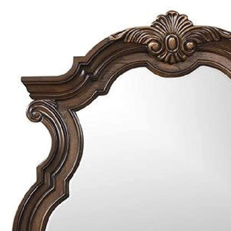 Leova Beveled Dresser Mirror, 50 Inch Brown Wood Ornate Moulding - Dark Brown