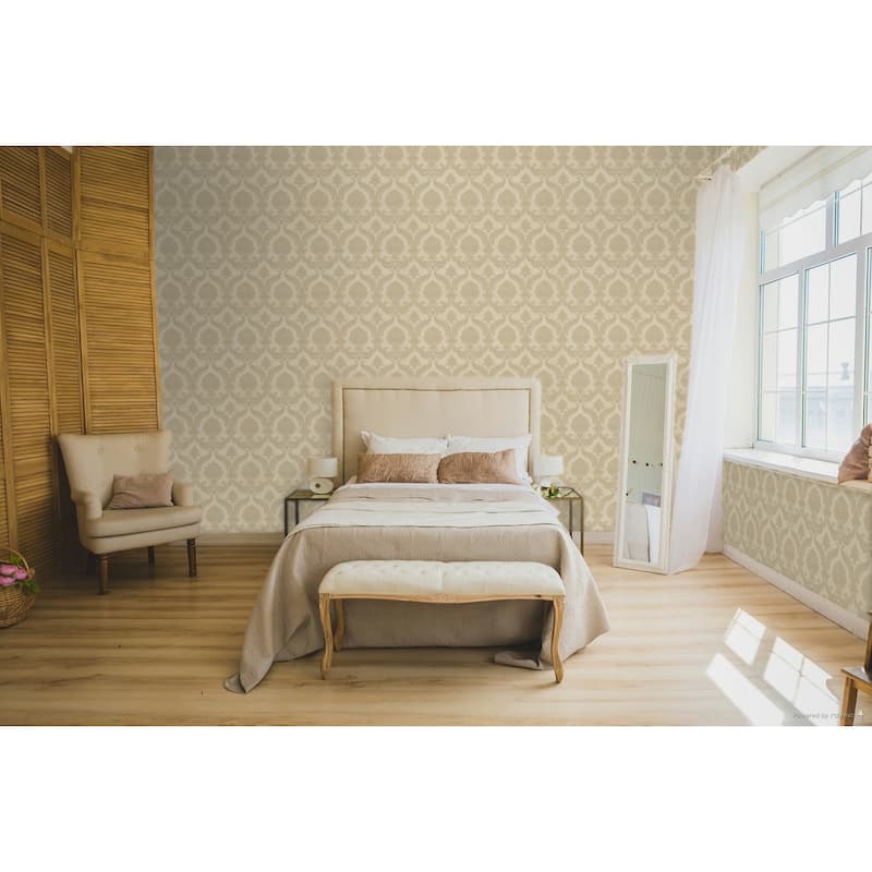 Galerie Wallcoverings Cottage Chic Damask Vinyl on Non-woven Metallic Wallpaper Roll