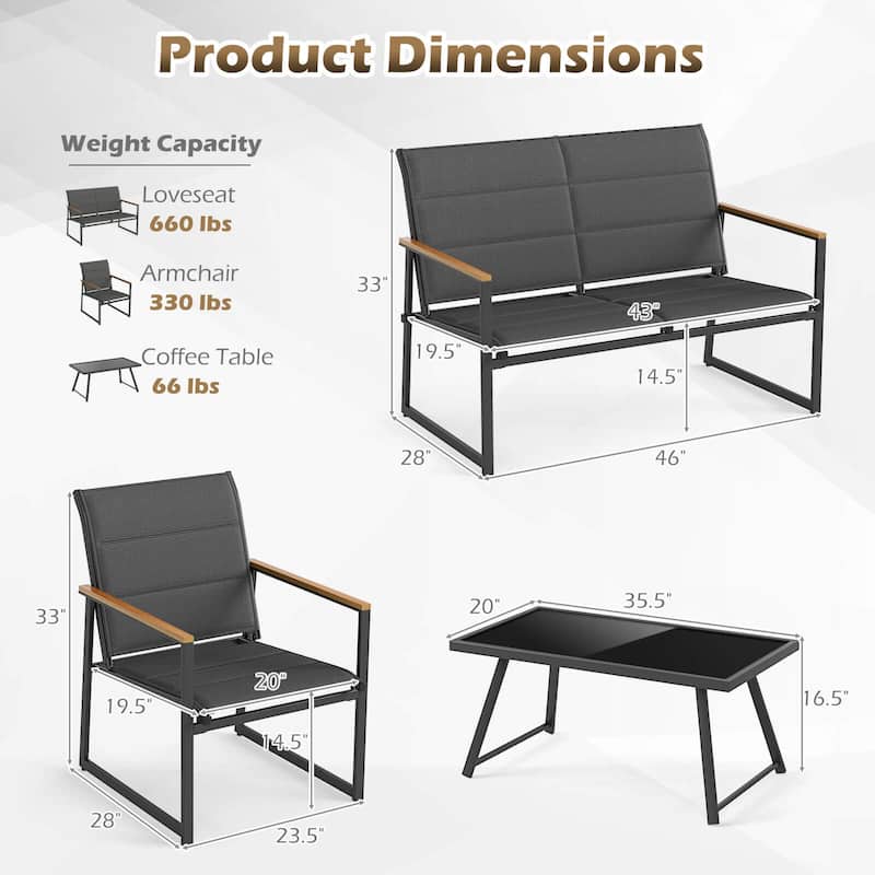 Costway 4/8 PCS Patio Furniture Setwith Padded Fabric Seat & - See Details