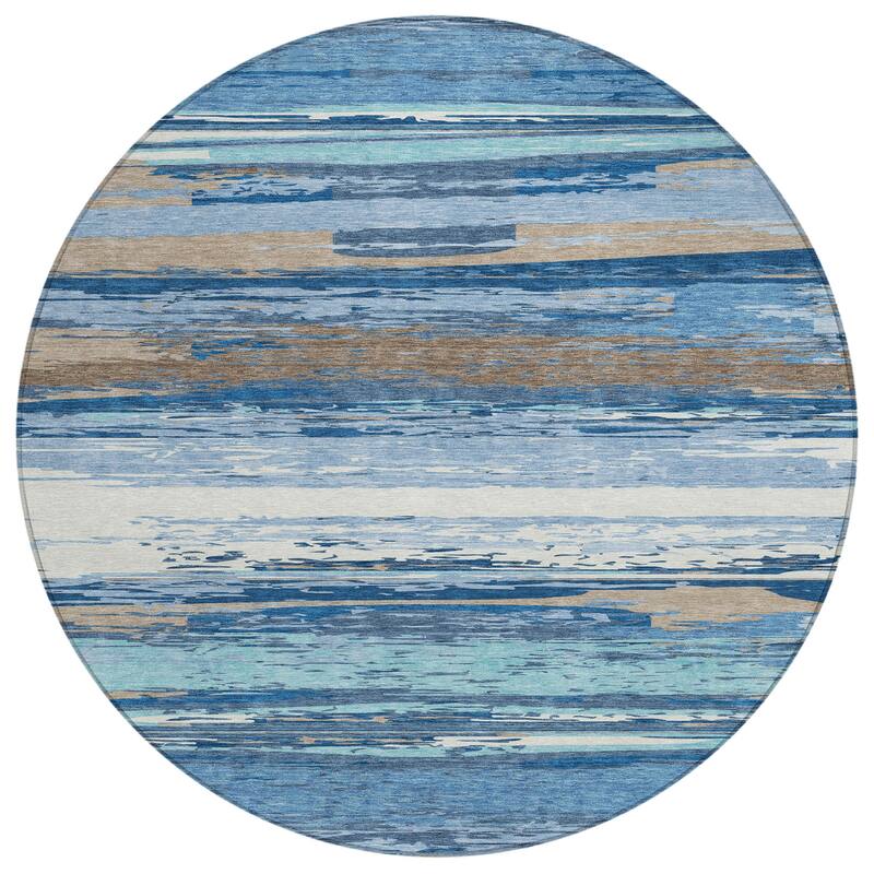 Machine Washable Indoor/ Outdoor Abstract Stripes Chantille Rug