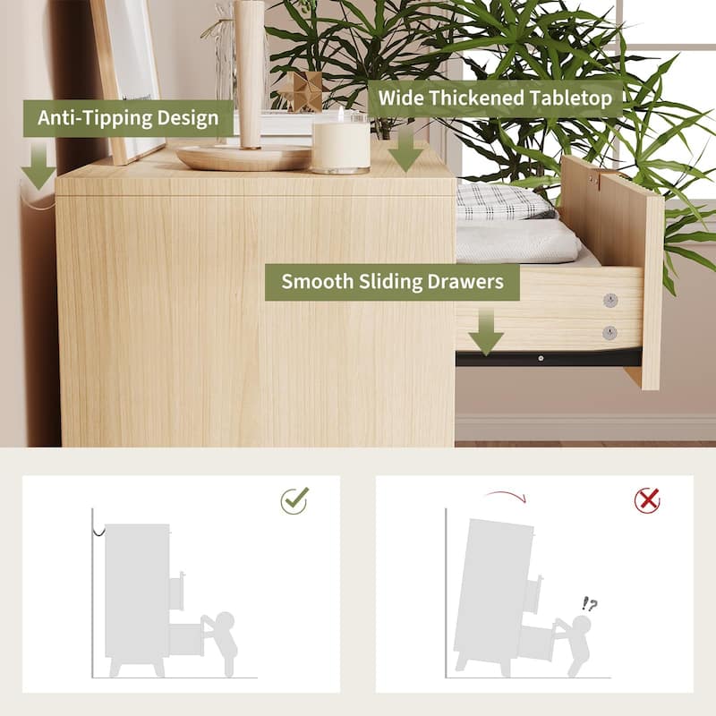 Fluted 3/4/5 Drawer Dressers for Bedroom, Modern Wooden Chest of Drawers