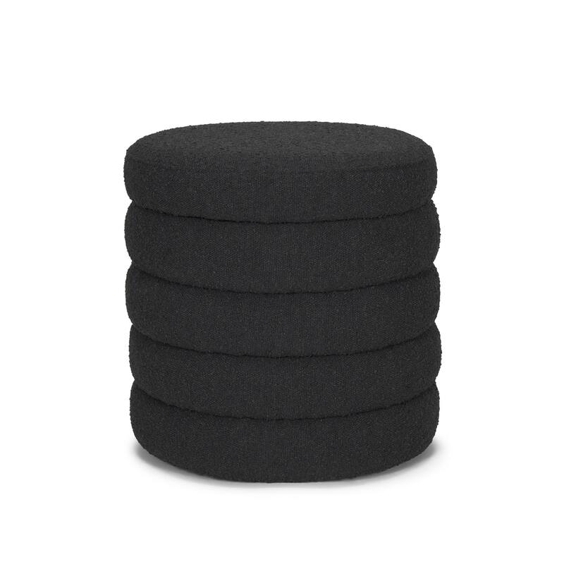 HomeRoots 19" Black Boucle Round Storage Ottoman