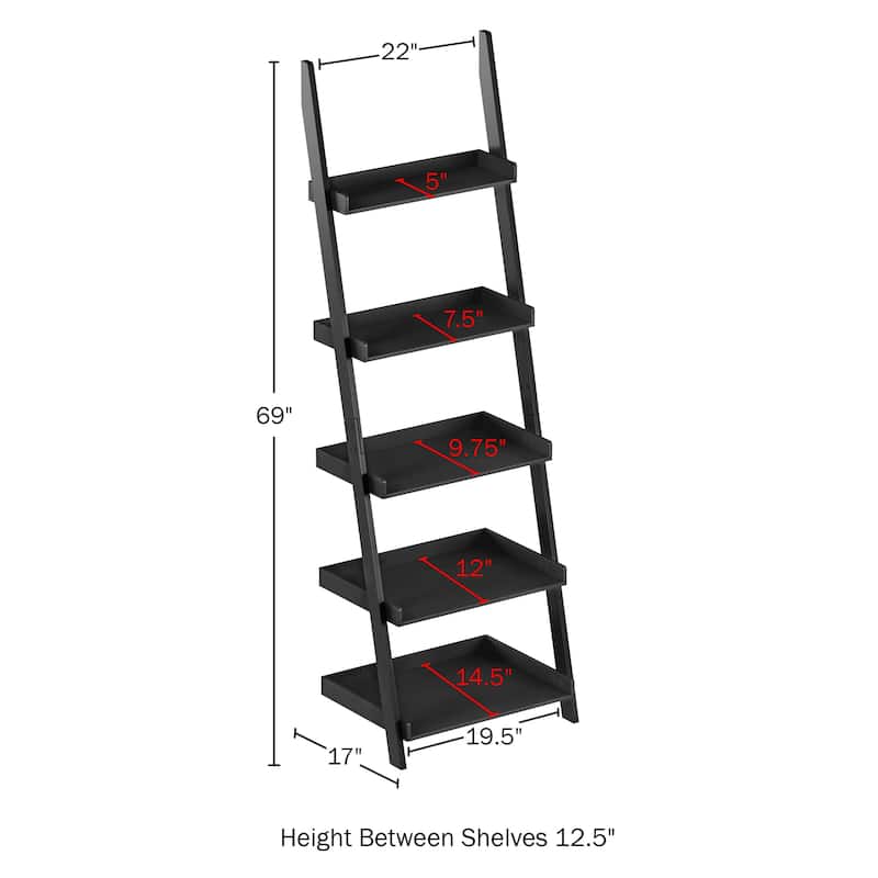 5-Tier Ladder Bookshelf- Leaning Shelves by Lavish Home