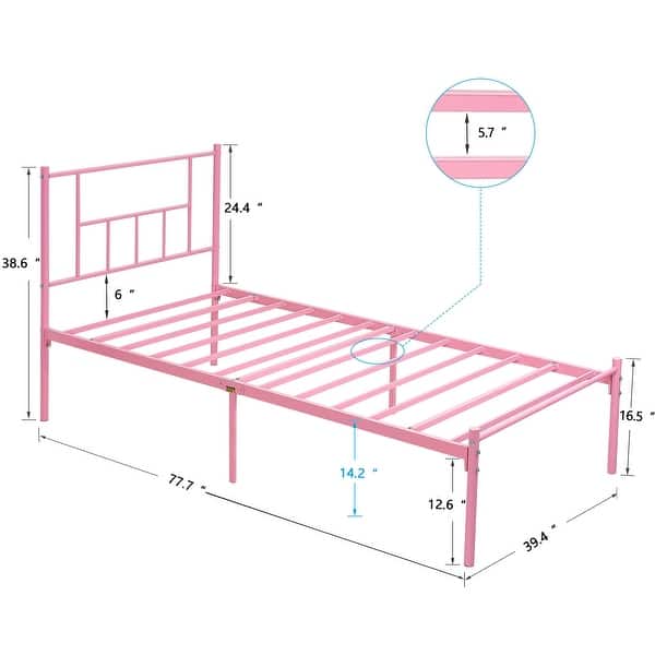 dimension image slide 3 of 4, VECELO Twin Size Kids Bed Frame Easy-to-assemble Metal Twin Platform Bed Frame with Under-bed Storage