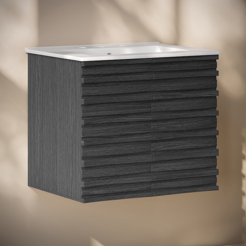 Cascade 24" Wall-Mounted Bathroom Vanity In Black Oak With 3-Hole Widespread Sink Top - 24