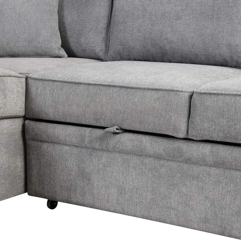 Grey 84.75'' L-Shaped 5-Seat Sectional Sleeper Sofa Bed with Storage Ottoman and Pull-Out Feature, Perfect for Living Room